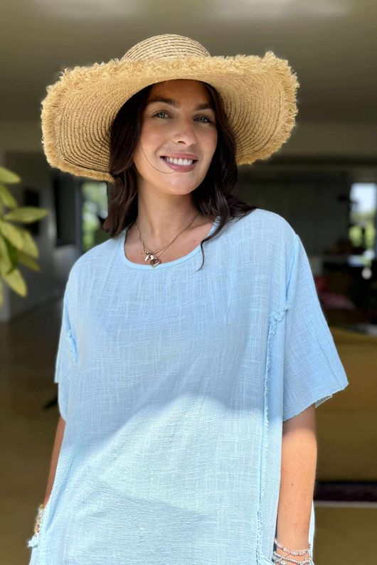 Made in Italy Milo Cotton Slouch Sac Dress Sky